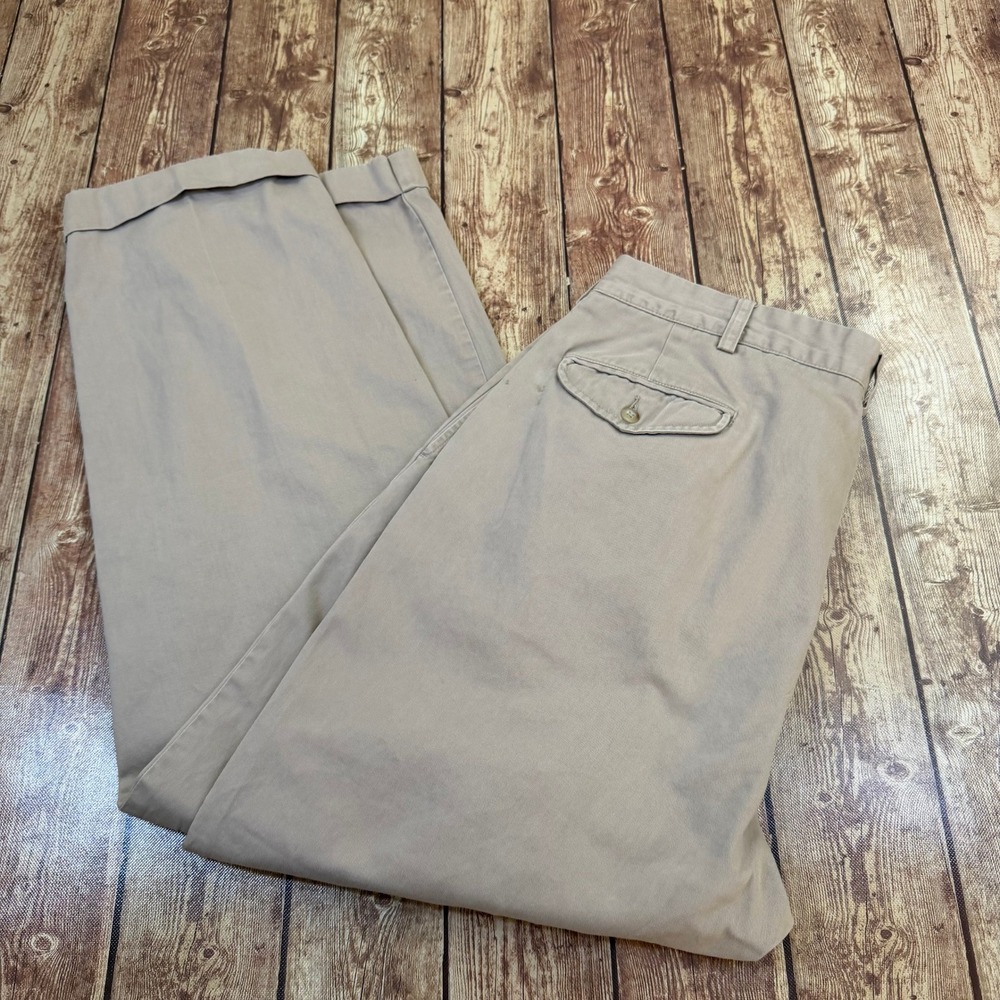 Polo Ralph Lauren Hammond Pant Mens 38x30 Beige Pleated Cuffed Cotton Chinos